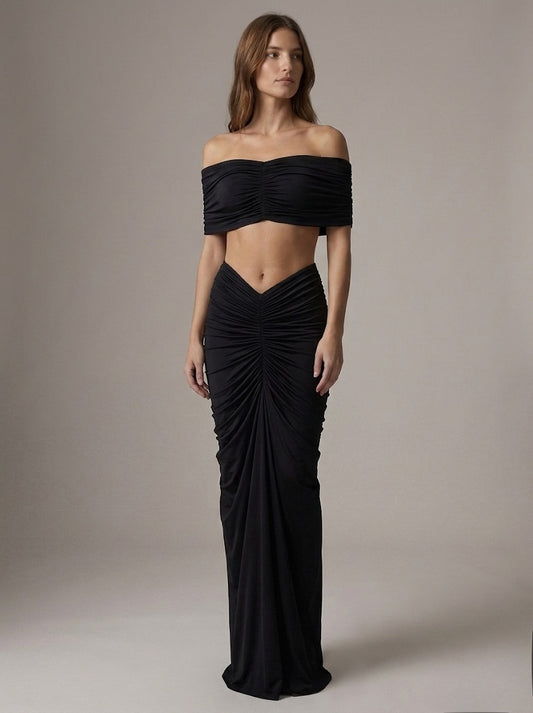 Ruched Off-Shoulder Two-Piece Set